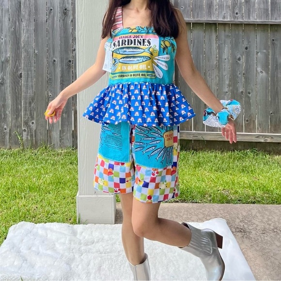 Handmade Top&Shorts Set | Trader Joe’s SKU 06226 Sardine Fish/Big Pockets - Picture 4 of 8
